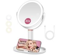 B Beauty Planet 20cm Miroir Grossissant Lumineux 30X/1X 2 Côtés, Mirroir Maquilleur Lumineux, Mode D'éclairage Tricolore Luminosité/Hauteur Réglable (20cm Agrandir la Taille Blanc)