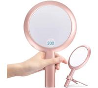 B Beauty Planet Miroir à Main Double Face avec Support, Miroir de courtoisie grossissant 1X/30X de Forme Ronde avec poignée pour Le Maquillage Quotidien des Femmes