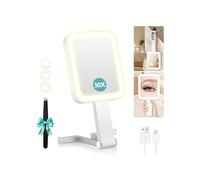 B Beauty Planet Miroir de maquillage de voyage avec lumières, miroir grossissant double face 1x/30x, éclairage 3 couleurs et écran tactile à intensité variable, miroir de poche pliable avec lumières