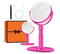 B Beauty Planet Miroir de Maquillage Éclairé 30X avec 3 Lumières de Couleur, LED à Intensité Variable et Réglable en Hauteur, Miroir Cosmétique 2 Côtés pour Salle de Bain, Cadeau pour Femme Magenta