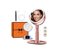B Beauty Planet Miroir de Maquillage Éclairé 30X avec 3 Lumières de Couleur, LED à Intensité Variable et Réglable en Hauteur, Miroir Cosmétique 2 Côtés pour Salle de Bain, Cadeau pour Femme Or Rose