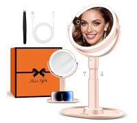 B Beauty Planet Miroir de Maquillage Éclairé 30X avec 3 Lumières de Couleur, LED à Intensité Variable et Réglable en Hauteur, Miroir Cosmétique 2 Côtés pour Salle de Bain, Cadeau pour Femme Rose
