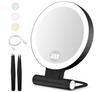B Beauty Planet Miroir grossissant 30X/1X, Double Face, Miroir de Table pivotant à 360°, Miroir de Maquillage Rond (Noir-30x Miroir de Courtoisie Éclairé)