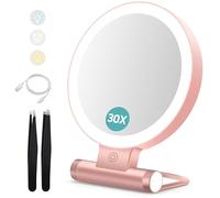 B Beauty Planet Miroir grossissant 30X/1X, Double Face, Miroir de Table pivotant à 360°, Miroir de Maquillage Rond