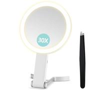 B Beauty Planet Miroir grossissant avec lumière, Miroir grossissant Double Face 30X/1X, Miroir de Maquillage de Voyage avec 3 lumières de Couleur, Miroir de Maquillage Pliable avec Pince à épiler