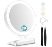 B Beauty Planet Miroir grossissant Double Face 1X/30X avec lumière, 3 Modes d'éclairage, 2000mAh luminosité Ajustable, Miroir de Maquillage de Voyage Compact et Pliable