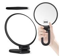 B Beauty Planet Miroir grossissant x30, miroir à main avec poignée, miroir double face avec grossissement 30x/1x, miroir de voyage essentiel, miroir de maquillage pliable portable pour maquillage de