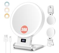 B Beauty Planet Miroir Maquilleur Lumineux 30X/1X, Indicateur de Batterie, Support 4-en-1, Double Face, 2000mAh, 3 Lumières Réglables, Pose Table/Mur, Pliable et Portable