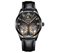 B BINGER Montre squelette automatique mécanique Ailang pour homme avec deux roues d'équilibre, tout noir, Rétro