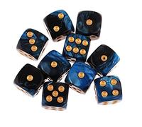 B Blesiya Set 10 Dés à Jouer 6 Faces en Résine Dice D6 D&D TRPG pour Jeux de Société Party Bar -16mm - Bleu + Noir