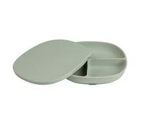 b.box Assiette Ventouse pour Bébé en Silicone + Couvercle | Assiette Bébé avec Socle Ventouse | 100% Silicone Platine | Adapté au Lave-Vaisselle | Dès 6 Mois
