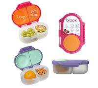b.box Lot de 2 boîtes à goûter Bento Boîte alimentaire étanche à deux compartiments avec couvercle | Idéale pour les tout-petits, les déjeuners d'enfants et les goûters | Rose/Violet