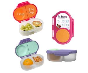 b.box Lot de 2 boîtes à goûter Bento Boîte alimentaire étanche à deux compartiments avec couvercle | Idéale pour les tout-petits, les déjeuners d'enfants et les goûters | Rose/Violet