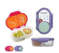 b.box Lot de 2 boîtes snack Bento, Boîte alimentaire étanche à double compartiment avec couvercle, Idéale pour les tout-petits, déjeuner & collations, Couvercle extensible, Lot de 2, Rose/Violet