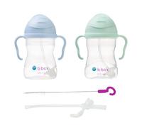 b.box Tasse à paille | Lot de 2 avec paille de rechange et brosse | Bébé 6m+ | Sans BPA | Anti-fuite | Compatible lave-vaisselle | 240ml | Lot de 2 | Bleu/Vert