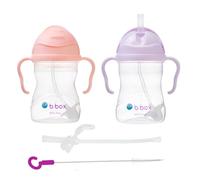 b.box Tasse à paille | Lot de 2 avec paille de rechange et brosse | Bébé 6m+ | Sans BPA | Anti-fuite | Compatible lave-vaisselle | 240ml | Lot de 2 | Rose/Violet