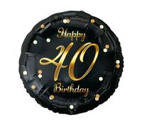B&C Happy 40th Birthday ballon en feuille noire, impression dorée 18" GoDan