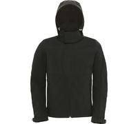 B&C Veste Softshell pour hommes avec capuche, doublure polaire, respirante, déperlante, coupe-vent BC2001 (2XL) (Noir)