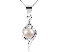 B.Catcher Collier de Perles pour Femme Pendentif en Argent 925 avec Perle d'Eau Douce Orné de Zirconias Étincelantes Design Luxueux Idéal pour Anniversaires/Mariages/Fête des Mères/Saint-Valentin 45CM