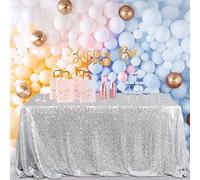 B-COOL Nappe de Table rectangulaire à Paillettes pour Mariage - 228 x 335 cm - Argenté