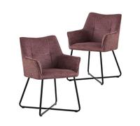 B&D home Chaises de Salle à Manger BREIGHT Lot de 2, Fauteuil Lounge à Coque Chaise rembourrée avec accoudoirs pour Cuisine, Salon, Salle à Manger, Bureau, Tissu Rouge Bordeaux, 11112-MELO-2