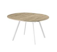 B&D home Table Ronde LIV, Extensible Butterfly Insert Pliant 120-150cm pour 4-6 Personnes Cuisine en Bois Table de Salle à Manger châssis métallique Blanc, Aspect chêne Sable 11210-EISA