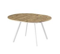 B&D home Table Ronde LIV, Extensible Butterfly Insert Pliant 120-150cm pour 4-6 Personnes Cuisine en Bois Table de Salle à Manger châssis métallique Blanc, Aspect chêne 11210-FW-EIDA