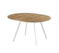 B&D home Table Ronde LIV, Extensible Butterfly Insert Pliant 120-150cm pour 4-6 Personnes Cuisine en Bois Table de Salle à Manger châssis métallique Blanc, Aspect chêne Sauvage 11210-FW-EIWL