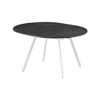 B&D home Table Ronde LIV, Extensible Butterfly Insert Pliant 120-150cm pour 4-6 Personnes Cuisine en Bois Table de Salle à Manger châssis métallique Blanc, Aspect marbre 11210-FW-MSCH