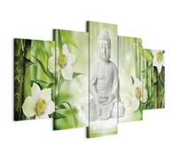 B&D XXL Cuadros Grand Tableau Décoration Murale Chambre, Asie, 200x100 cm | Clous Inclus, Impression sur Toile, Tableaux, Posters et Arts Décoratifs, Bouddha Bouddhisme Feng Shui Fleurs Orienter Zen