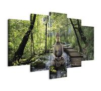 B&D XXL Cuadros Grand Tableau Décoration Murale Chambre, Asie, 200x100 cm | Clous Inclus, Impression sur Toile, Tableaux, Posters et Arts Décoratifs, Bouddha Bouddhisme Arbres Feng Shui Forêt Nature