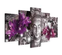 B&D XXL Cuadros Grand Tableau Décoration Murale Salon, Gemmes, 200x100 cm | Clous Inclus, Impression sur Toile, Tableaux, Posters et Arts Décoratifs, Asie Lueur Bouddha Feng Shui Fleurs Lys Orienter