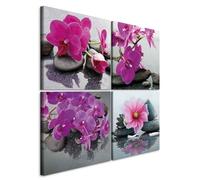 B&D XXL - Ensemble de 4 Tableaux d'Art Décoratif Orchidées à Fleurs 40x40cm | 4 Pièces de 20x20 cm Chacune, Tableau Décoration Murale Chambre, Impression sur Toile, Clous Inclus
