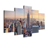 B&D XXL - Grand Tableau Décoration Murale Chambre, Manhattan New, 150x75 cm | Clous Inclus, Impression sur Toile, Tableaux, Posters et Arts Décoratifs, Architecture York Usa Gratte Ciel, Fabrication EU