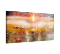 B&D XXL - Grand Tableau Décoration Murale Chambre, Orange Soleil, 150x50 cm | Clous Inclus, Impression sur Toile, Tableaux, Posters et Arts Décoratifs, Artistique Lueur Vagues Mer Paysage Eau