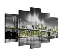 B&D XXL - Grand Tableau Décoration Murale Chambre, Pont Nuit New, 150x75 cm | Clous Inclus, Impression sur Toile, Tableaux, Posters et Arts Décoratifs, Ville Architecture Urbain York Lumière Gratte Ciel