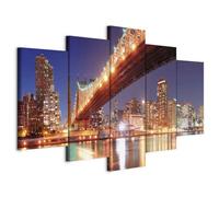 B&D XXL - Grand Tableau Décoration Murale Chambre, Ville de New, 150x75 cm | Clous Inclus, Impression sur Toile, Tableaux, Posters et Arts Décoratifs, Cadre en Bois, Marron, York Usa, Fabrication EU