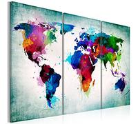 B&D XXL - Peinture Acrylique Monde 120x80 cm 3 Parties - Impression sur Toile Décoration Finie à la Main Salon Chambre Bureau Cadre Déco Moderne Murale - Carte du monde artistique k-A-0006-b-h