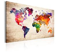 B&D XXL - Peinture acrylique Monde 90x60 cm - Effet texturé ou coup de pinceau - Décoration avec finition faite à la main - Salon chambre - Carte du monde Colorée Vintage k-B-0027-b-a