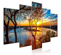B&D XXL - Peinture acrylique Paysage 200x100 cm - Effet texturé ou coup de pinceau - Décoration avec finition faite à la main - Salon chambre - Paysage Lac Forêt Coucher de Soleil c-B-0640-b-m