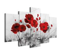 B&D XXL - Tableau Acoustique 100x50 cm 5 Parties - Décoration Murale Anti-Bruit Isolation Phonique Bureau Chambre Panneau Insonorisant Impression sur Toile - Fleurs Coquelicots Rouge 0107-5