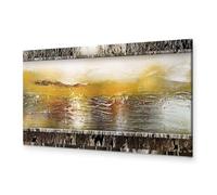 B&D XXL - Tableau décoratif abstrait 135x45 cm - Impression sur toile colorée - Décoration murale pour salon et chambre - Cadre en Bois - Vert blanc marron beige - Texture abstraite a-A-0691-b-a