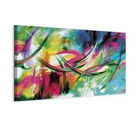 B&D XXL - Tableau décoratif abstrait 135x45 cm - Impression sur toile colorée - Décoration murale pour salon et chambre - Cadre en Bois - Rose turquoise vert - Abstraction colorée a-A-0001-b-d