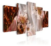 B&D XXL - Tableau décoratif abstrait 225x112,5 cm - Impression sur toile colorée - Décoration murale - Abstraction lueur brun vagues étoiles fleurs lys nature moderne plantes a-C-0047-b-n