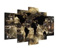 B&D XXL - Tableau décoratif Carte du monde 100x50 cm - Impression sur toile colorée - Décoration murale pour salon et chambre - Gris marron beige - Carte du monde des continents k-A-0008-b-n