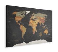 B&D XXL - Tableau décoratif Carte du monde 120x80 cm - Impression sur toile colorée - Décoration murale pour salon et chambre - Boussole marron cartes du monde des continents k-C-0048-b-c