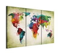 B&D XXL - Tableau décoratif Carte du monde 120x80 cm - Impression sur toile colorée - Décoration murale pour salon et chambre - Artistique coloré continents cartes monde vert k-A-0006-b-g