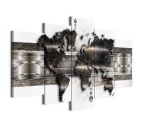 B&D XXL - Tableau décoratif Carte du monde 150x75 cm - Impression sur toile colorée - Décoration murale pour salon et chambre - Gris blanc - Cartes des continents du monde moderne k-A-0022-b-p