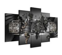 B&D XXL - Tableau décoratif Carte du monde 150x75 cm - Impression sur toile en noir et blanc - Décoration murale - Abstraction continents noirs cartes monde moderne k-A-0026-b-o