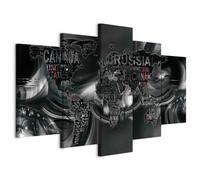 B&D XXL - Tableau décoratif Carte du monde 150x75 cm - Impression sur toile en noir et blanc - Décoration murale - Abstraction diamants bruns vagues continents cartes villes monde k-A-0041-b-p